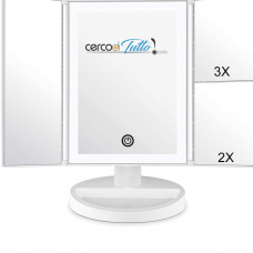 Specchietto per Il Trucco con Touch Screen Tri-Fold, ingrandimento 1x / 2X / 3X e Caricatore USB o Wireless, Luce LED Regolabile a 180 ° per Il banco da Viaggio Specchio per Il Trucco